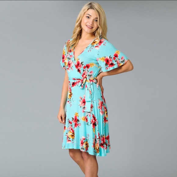 🔥FLASH SALE🔥 LAST! Bright Blue Floral Wrap Dress - Picture 4 of 4